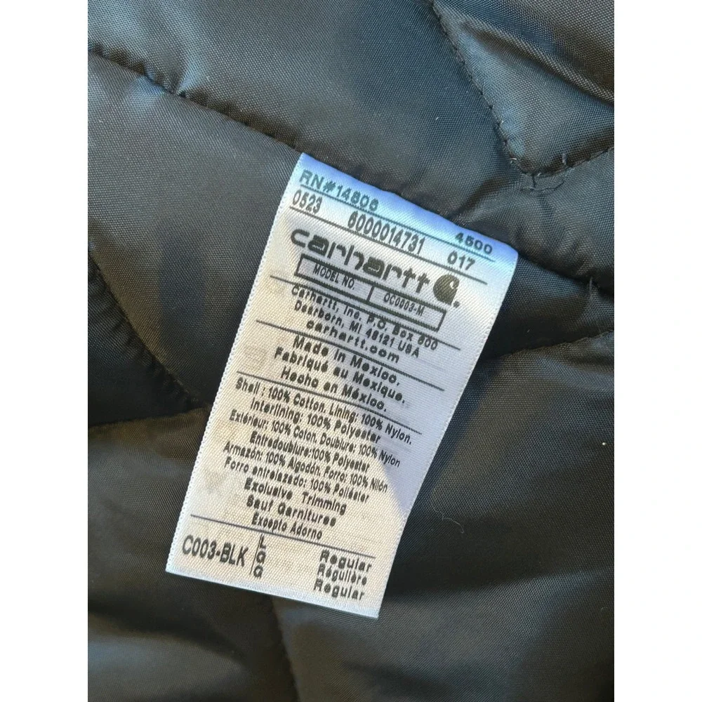 Carhartt OC0003-M Loose Fit Firm Duck Insulated Traditional Coat Black Mens L - Picture 10 of 10